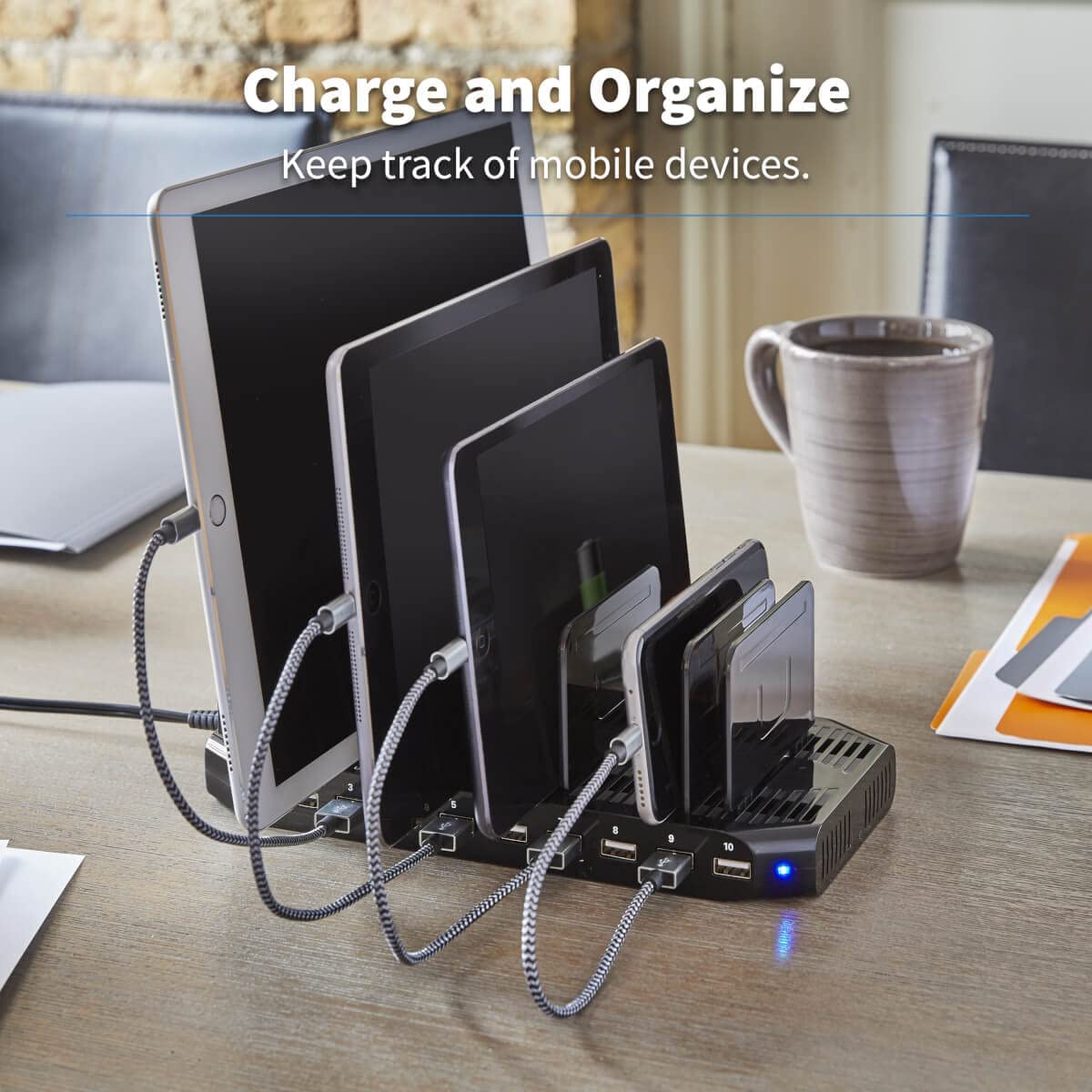 TRIPP LITE 10-Port USB Charging Station Dock with Storage Slots for Tablet iPhone iPad &amp; Laptops (U280-010-ST),Black