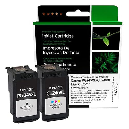 Remanufactured High Yield Ink Cartridges Replacement for Canon 8278B005AA (PG-245XL/CL-246XL) | Black & Color 2 Pack XL