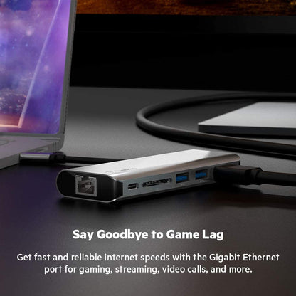 Belkin USB C Hub, 6-in-1MultiPortAdapter Dock with 4K HDMI, USB-C 100W PD Pass-Through Charging, 2 x USB A, Gigabit Ethernet Ports and SD Slot for MacBook Pro, Air, iPad Pro, XPS and More