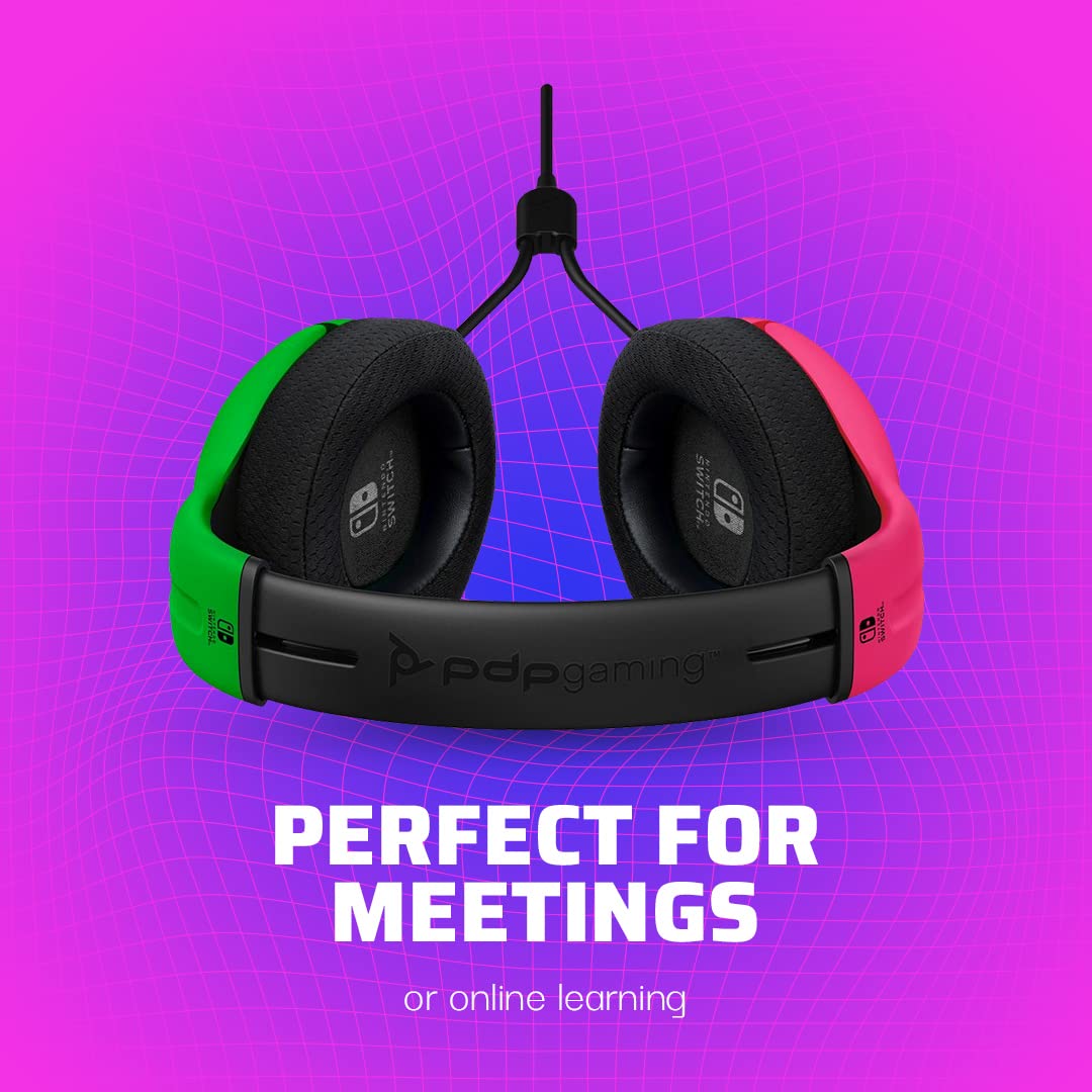 PDP Gaming LVL40 Stereo Headset with Mic for Nintendo Switch - PC, iPad, Mac, Laptop Compatible - Noise Cancelling Microphone, Lightweight, Soft Comfort On Ear Headphones - Splatoon 2 Pink &amp; Green Pink/Green Headset
