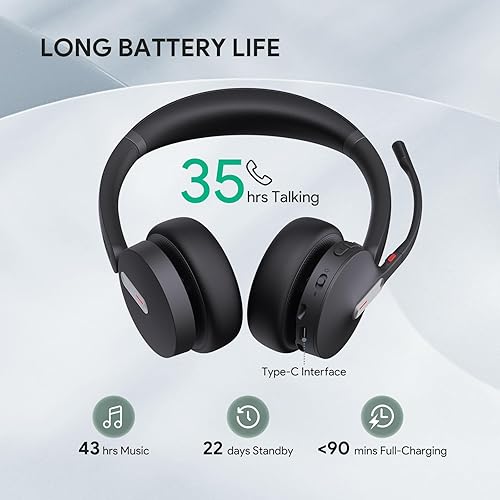 Yealink BH70 UC Wireless Bluetooth Headset with Microphone for Work, up to 35h Talking Battery Life, 3-Mic Noise Cancellation Headsets for Computer, 147g Lightweight Headphone for Open Office, USB-C Black (Usb-c) BH70 Dual (UC)