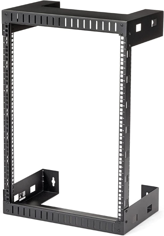 StarTech.com 15U 19" Wall Mount Network Rack - 12" Deep 2 Post Open Frame Server Room Rack for Data/AV/IT/Computer Equipment/Patch Panel with Cage Nuts &amp; Screws 200lb Capacity, Black (RK15WALLO) 15U Rack