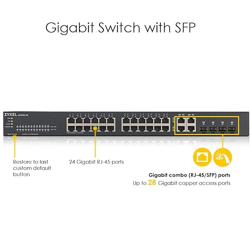 Zyxel 24-Port Gigabit Ethernet NebulaFlex Smart Managed Switch | 4X RJ-45/SFP Ports | Metal | Limited Lifetime GS1920-24v2 24 Ports Cloud Ready
