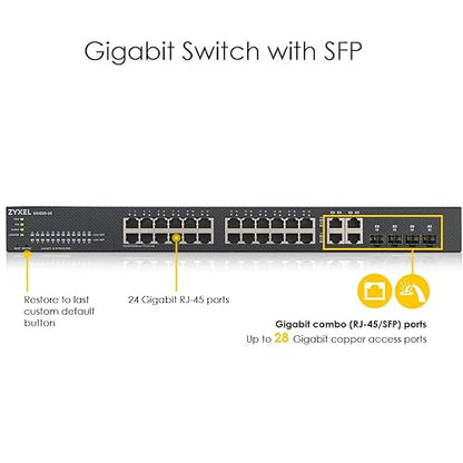 Zyxel 24-Port Gigabit Ethernet NebulaFlex Smart Managed Switch | 4X RJ-45/SFP Ports | Metal | Limited Lifetime GS1920-24v2 24 Ports Cloud Ready