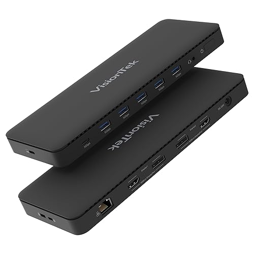 VisionTek VT4600DL Laptop Docking Station for Windows, MacOS or ChromeOS — Connect with USB-C or USB-A, 100W Laptop Charging, Dual 4K Displays, 2X HDMI, 2X DisplayPort, USB-A, USB-C, Audio, Ethernet
