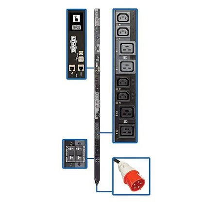 Tripp Lite PDU3XEVSR6G60A 24-Outlets PDU - Switched - IEC 60309 60A Red 3P+N+E - 12 X IEC 60320 C13, 12 X IEC 60320 C19-415 V AC - Network (RJ-45) - 0U - Vertical - Rack Mount - Rack-Mountable - TAA
