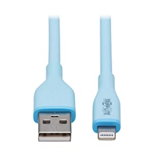 Tripp Lite Safe-IT USB-A to Lightning Charge Cable for iPhone &amp; iPad, Male-to-Male Cable, MFi Certified, Light Blue, 3 Feet / 0.9 Meters, 2-Year Warranty (M100AB-003-S-LB) USB-A to Lightning 3 Feet / 0.9 Meters
