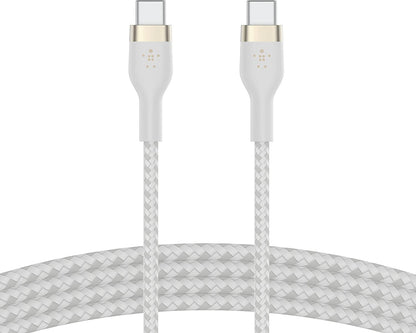 Belkin USB-PD GaN Charger 68W, White &amp; BoostCharge Pro Flex Braided USB Type C to C Cable (2M/6.6FT), USB-IF Certified Power Delivery PD Fast Charging Cable White Standalone Charger + Cable White
