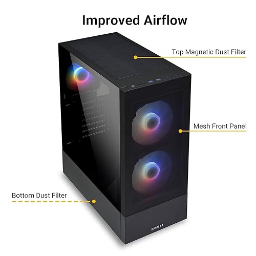 Lian-Li High Airflow ATX PC Case, RGB Gaming Computer Case, Mesh Front Panel Mid-Tower Chassis w/ 3 ARGB PWM Fans Pre-Installed, USB Type-C Port, Tempered Glass Side Panel (LANCOOL 205 MESH C, Black) LANCOOL 205 MESH RGB - TYPE C - ATX - Black