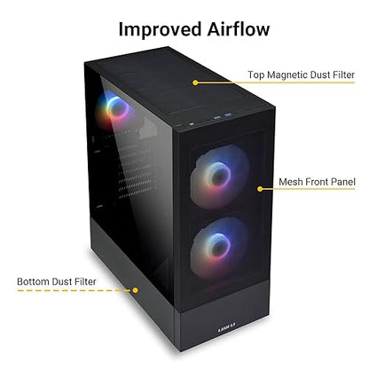 Lian-Li High Airflow ATX PC Case, RGB Gaming Computer Case, Mesh Front Panel Mid-Tower Chassis w/ 3 ARGB PWM Fans Pre-Installed, USB Type-C Port, Tempered Glass Side Panel (LANCOOL 205 MESH C, Black) LANCOOL 205 MESH RGB - TYPE C - ATX - Black