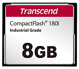 Transcend 8GB CF Card - MLC NAND Flash (SLC Mode) - Durability: 10,000 Insertion/Removal Cycles - TS8GCF180I