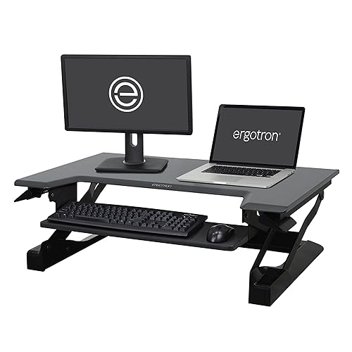 Ergotron – WorkFit-T Standing Desk Converter, Dual Monitor Sit Stand Desk Riser for Tabletops – 35 Inch Width, Black 35 wide Black