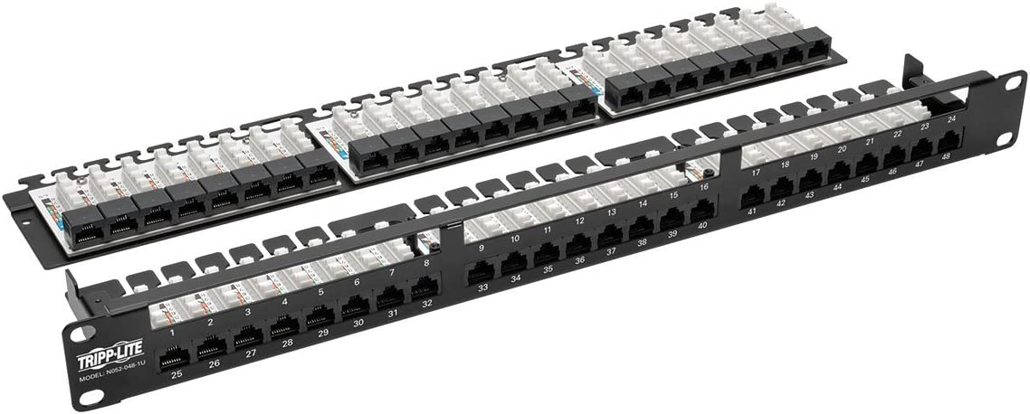 Tripp Lite 48-Port 1U Rack-Mount Cat5 Cat5e Patch Panel, 110, RJ45, Ethernet (N052-048-1U) 48 Port (1U)