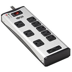 Tripp Lite Surge Protector Power Strip 8-Outlet Metal 1 USB-A &amp; 1 USB C Charging Ports 3.9A Shared 8ft Cord (TLM88USBC)