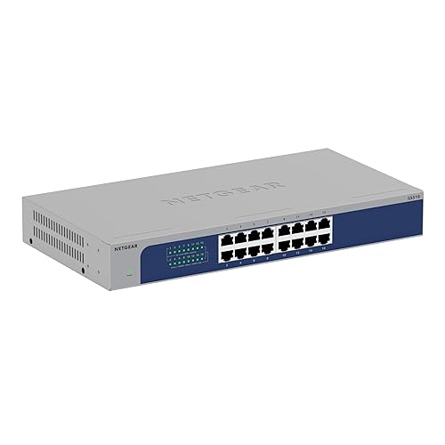 NETGEAR 16-Port Gigabit Ethernet Unmanaged Switch (GS516) – Desktop, Wall, or Rackmount, and Limited Lifetime Protection