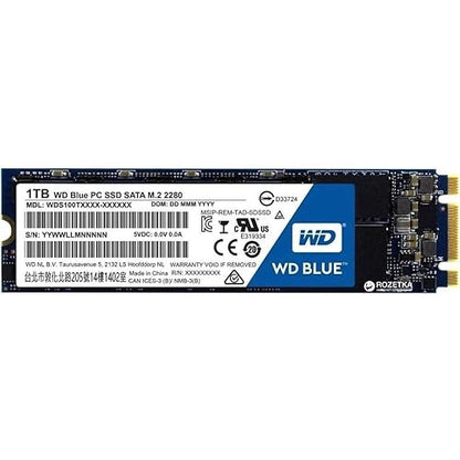 WD Blue 3D NAND 1TB Internal PC SSD - SATA III 6 Gb/s, M.2 2280, Up to 560 MB/s - WDS100T2B0B