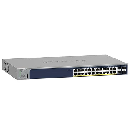 NETGEAR 28-Port PoE Gigabit Ethernet Smart Switch (GS728TP) - Managed, Optional Insight Cloud Management, 24 x PoE+ @ 190W, 4 x 1G SFP, Desktop or Rackmount, and Limited Lifetime Protection