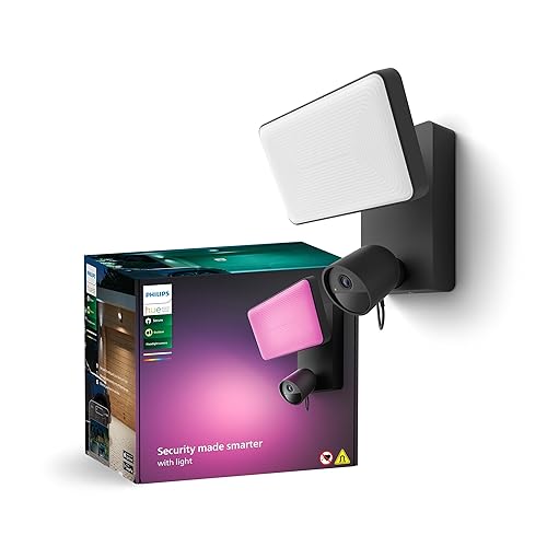 Philips Hue Secure Floodlight with Camera - 1 Pack - 1080P HD Video - Night Vision - Color-Capable, 2250 Lumens Light - Motion Detection - Two-Way Talk - Outdoor - Weatherproof - Works with Hue App