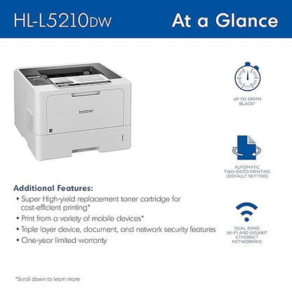 Brother HL-L5210DW Business Monochrome Laser Printer with Duplex Printing and Wireless Networking New Model: HLL5210DW
