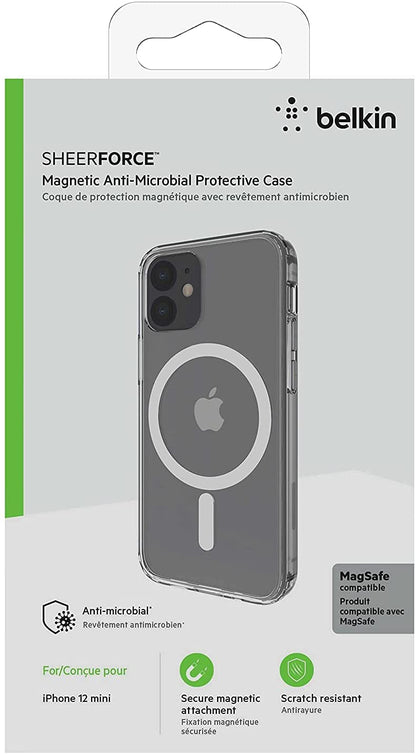 Belkin MagSafe Compatible iPhone 12 Mini Case with Antimicrobial Treated Coating, Built in Magnets and Raised Edge Bumper for Camera Protection