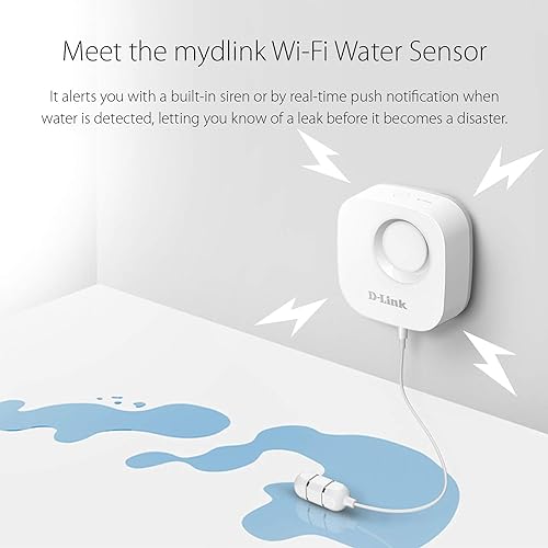 D-Link DCH-S161 WiFi Water Sensor and Alarm, Smart App Alerts, Battery Powered Remote Water Leak Detector, 90dB and LED Signal