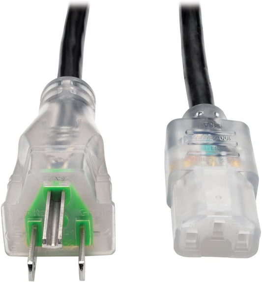 Tripp Lite Hospital Medical Power Cord, 13A, 16AWG, 5-15P to C13, Clear, 15' (P006-015-HG13CL) , Black 15 ft. 13A Clear