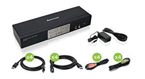 IOGEAR 4-Port 4K DisplayPort Kvmp Switch with Dual Video Out and RS-232, w/Full Set of Cables (GCS1934M TAA Compliant) 4-port 2 monitor