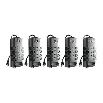 Belkin Surge Protector w/ 8 Rotating & 4 Standard Outlets (Pack of 5) - 8ft Sturdy Extension Cord with Flat Pivot Plug for Home, Office, Travel, & Desktop - Power Strip - 4320 Joules 5 Pack