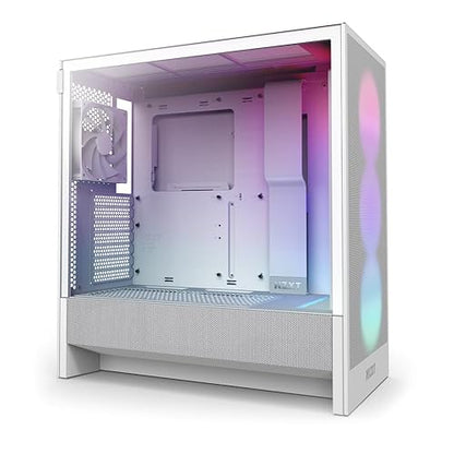 NZXT H5 Flow RGB 2024 - Compact ATX Mid-Tower PC Gaming Case - High Airflow - F360 RGB Core (CV) Included - 360mm Front & 240mm Top Radiator Support - Cable Management - Tempered Glass - White