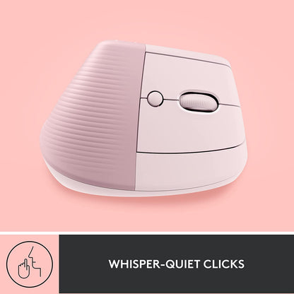 Logitech Lift Vertical Ergonomic Mouse, Wireless, Bluetooth or Logi Bolt USB Receiver, Quiet clicks, 4 Buttons, Compatible with Windows/macOS/iPadOS, Laptop, PC - Rose Right-Handed Mouse ROSE