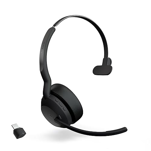 Jabra Evolve2 55 Mono Wireless Headset - Features AirComfort Technology, Noise-Cancelling Mics & Active Noise Cancellation - MS Teams Certified, Works with Other Platforms - Black Link380c MS Mono