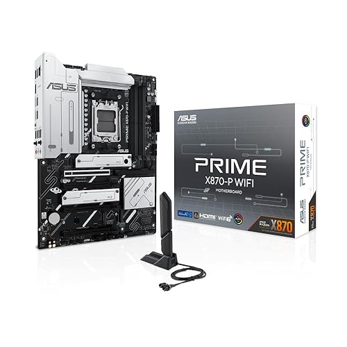 ASUS Prime X870-P WiFi AMD AM5 X870 ATX Motherboard 14+2+1 80A DrMOS Power Stages, DDR5, PCIe 5.0, PCIe 5.0 x16, Q-Release, 4X M.2, Wi-Fi 7, Q-Antenna, 2.5Gb LAN, USB4®, USB Type-C®, BIOS Flashback™ Prime X870-P|WiFi 7