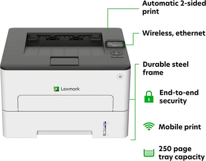 LEXMARK B2236dw Monochrome Compact Laser Printer, Duplex Printing, White/Gray, Small