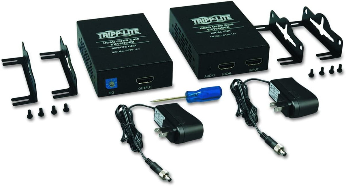 Tripp Lite HDMI Over Cat5 / Cat6 Ethernet Cable Extender for Audio/Video, Video Receiver and Transmitter, Extend up to 150 Feet / 45 Meters, 1920x1200 1080p at 60Hz, 1-Year Warranty (B126-1A1)