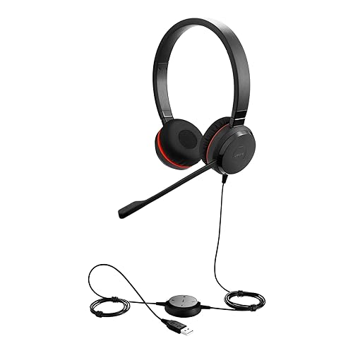 Jabra Evolve 30 II Wired Headset, Stereo, MS-Optimized – Telephone Headset with Superior Sound for Calls and Music – 3.5mm Jack/USB Connection – Pro Headset with All-Day Comfort Stereo Skype Optimized Headset
