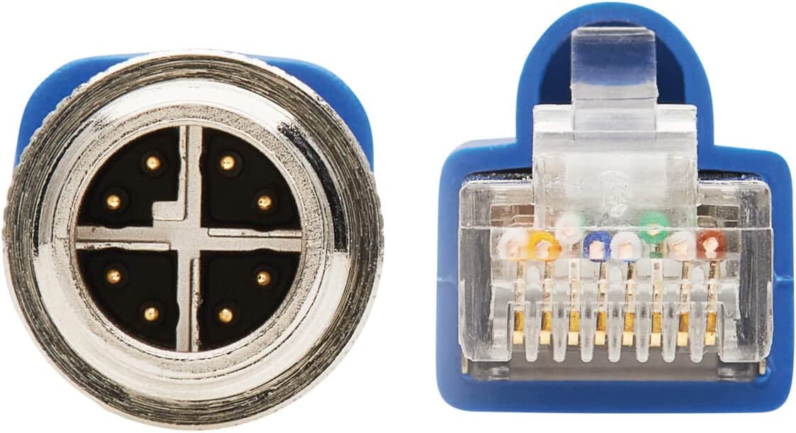 Tripp Lite M12 X-Code Cat6a Shielded Ethernet Cable, M12/RJ45 Cable, 10G F/UTP CMR-LP (M/M), IP68, 60W Power Over Ethernet, Blue, 3.3 Feet / 1 Meter, Lifetime Manufacturer's Warranty (NM12-6A2-01M-BL) M12 to RJ45 3.3 ft / 1M