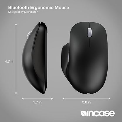 Incase Bluetooth Ergonomic Mouse – Designed by Microsoft – Two Thumb Buttons, Easy to Grip Thumb Rest, Precision Tracking, Connects 3 Devices, 15 Month Battery Life, PCs/Laptops (Black)