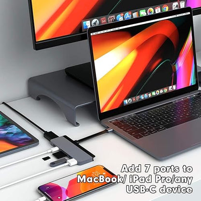 HyperDrive USB C Hub, Mac Type-C Dual Hub Adapter for MacBook Pro Air 13" 15" 16" iPad Pro, USB-C Devices, 7in2: USBC PD 100W 40Gbps, 4K HDMI, microSD/SD Card Reader, 2xUSB 3.1 Sanho Space Grey
