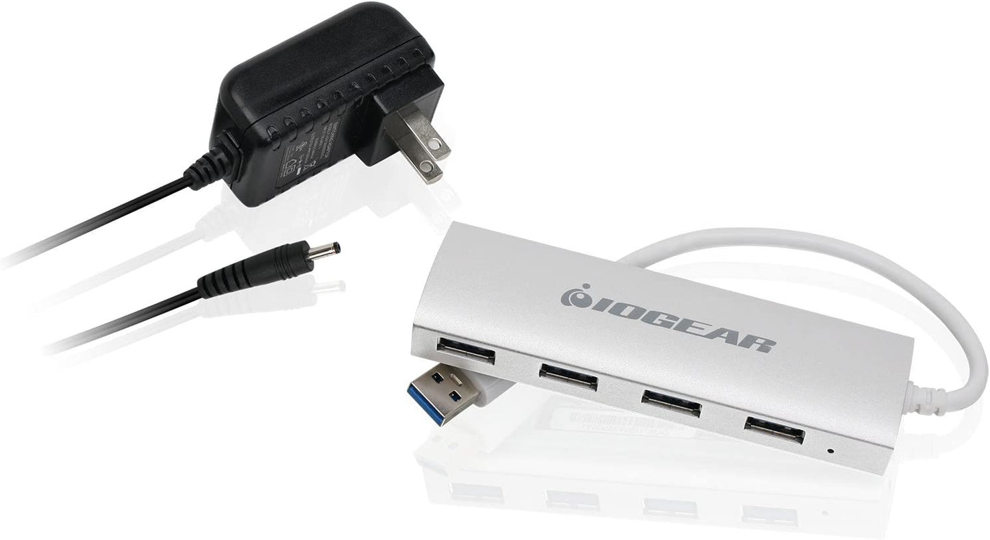 IOGEAR Powered 4 Port USB 3.0 Hub - 1 USB 3.0 In - 4 USB 3.0 Out - 5Gbps Data Transfer Rate - Compatible with Mac and Win - Aluminum Housing - GUH304P Met P4P Hub, 4-Port USB 3.0 Powered Hub