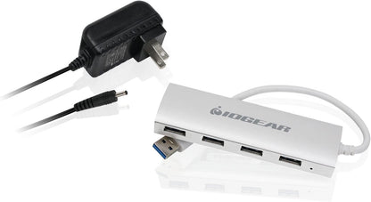IOGEAR Powered 4 Port USB 3.0 Hub - 1 USB 3.0 In - 4 USB 3.0 Out - 5Gbps Data Transfer Rate - Compatible with Mac and Win - Aluminum Housing - GUH304P Met P4P Hub, 4-Port USB 3.0 Powered Hub