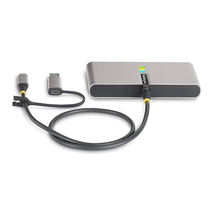 StarTech.com 2-Port USB-C Hub with Gb Ethernet and RS232 FTDI Serial, Attached USB-C to USB-A Dongle, 100W PD Pass-Through, 2X USB-A 5Gbps