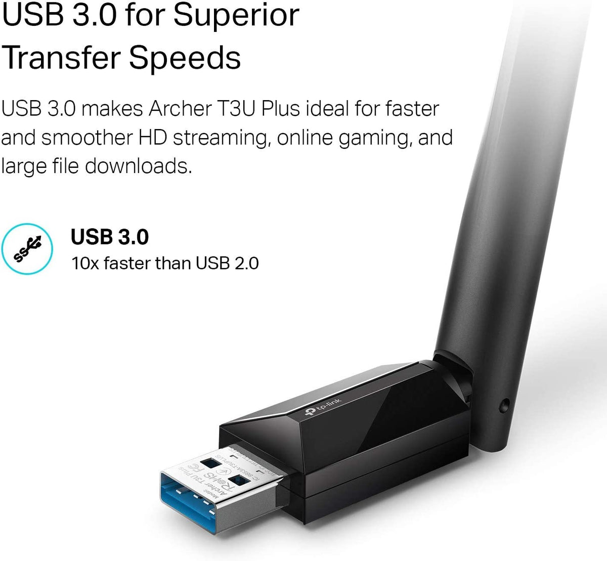 TP-Link USB WiFi Adapter for Desktop PC, AC1300Mbps USB 3.0 WiFi Dual Band Network Adapter with 2.4GHz/5GHz High Gain Antenna(Archer T3U Plus), MU-MIMO, Windows 11/10/8.1/8/7/XP, Mac OS 10.9-10.15