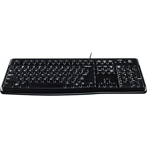 Logitech K120 Wired Keyboard for Windows, Plug and Play, Full-Size, Spill-Resistant, Curved Space Bar, Compatible with PC, Laptop - Black