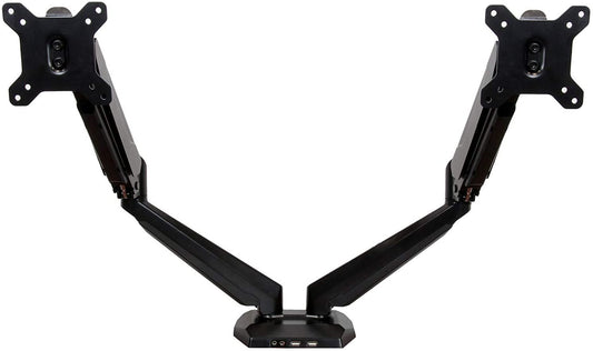StarTech.com Desk Mount Dual Monitor Arm - Adjustable - Supports Monitors 12” to 30” - Full Motion VESA Mount Double Monitor Arm - Desk Clamp - Black (ARMSLIMDUO) Desk Mount - Pass-thru USB &amp; Audio Full Motion Spring Arms