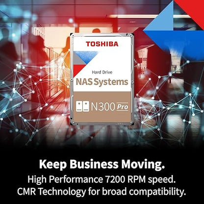 Toshiba N300 PRO 6TB Large-Sized Business NAS (up to 24 Bays) 3.5-Inch Internal Hard Drive - Up to 300 TB/Year Workload Rate CMR SATA 6 GB/s 7200 RPM 512 MB Cache - HDWG760XZSTB