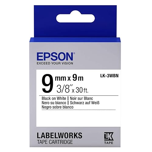 Epson Labelworks Standard Lk Tape Cartridge 3/8" Black on White (LK-3WBN)
