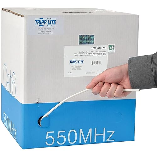 Tripp Lite Cat6 Solid-Core Bulk Cable, CMR-Rated PVC, Gigabit, White, 1000' (N222-01K-WH)