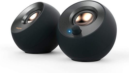 Creative Pebble V2 - Minimalistic 2.0 USB-C Powered Desktop Speakers, 3.5 mm AUX-in, Up to 8W RMS Power for Computers and Laptops, Type-A Adapter Included and Extended Cable (Black) 2.0 USB-C Speaker (Black)
