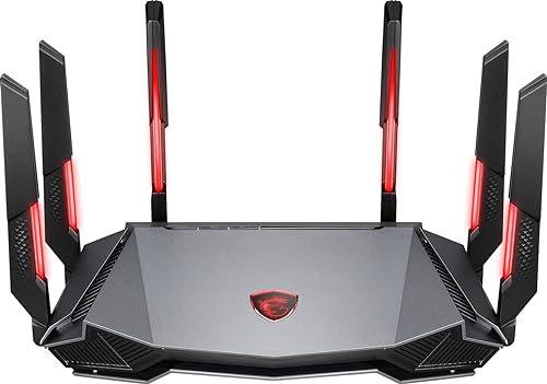 MSI Radix AXE6600 WiFi 6E Tri-Band Gaming Router, AI QoS, RGB, 1.8GHz Quad-Core Processor, MU-MIMO, Gigabit Wireless, 8-Stream, High Speed Long Range