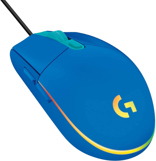 Logitech G203 Wired Gaming Mouse, 8,000 DPI, Rainbow Optical Effect LIGHTSYNC RGB, 6 Programmable Buttons, On-Board Memory, Screen Mapping, PC/Mac Computer and Laptop Compatible - Blue Mouse Only Blue
